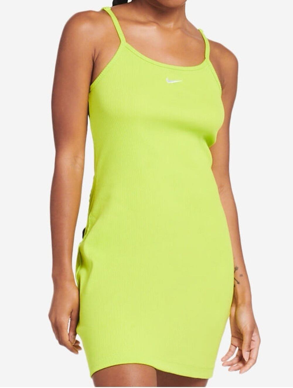 Nike Sportswear Essentials Ribbed Dress Neon Green Women's Size M
